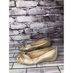 Rodo Beige Gold Silk Gem Rhinestone Ballet Flats Women sz 38EU/7.5M US